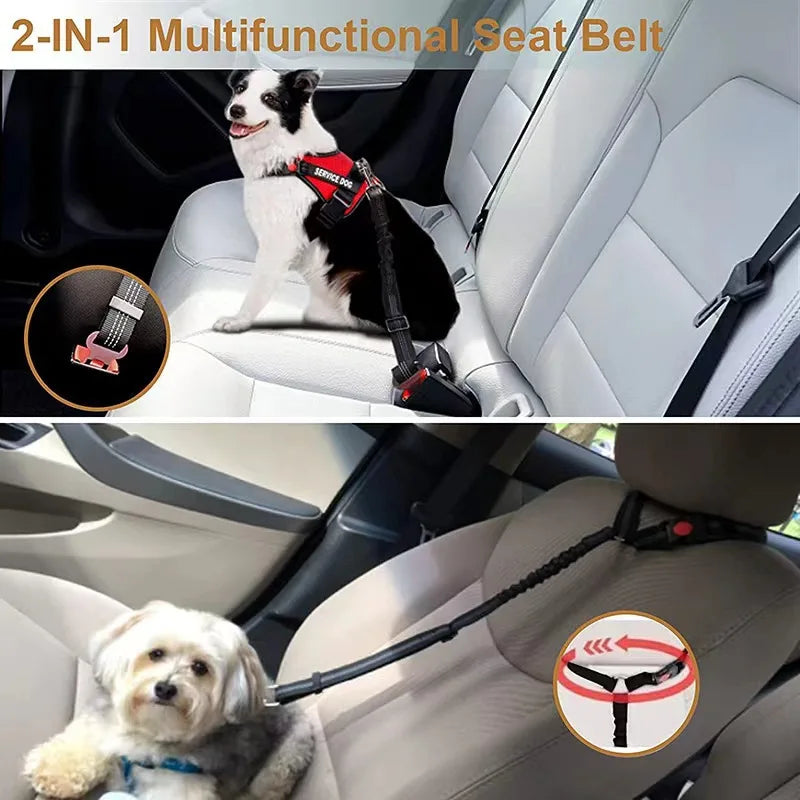 Pet car seat belt rope, circular ring, dog car retractable elastic reflective belt, dog towing rope
