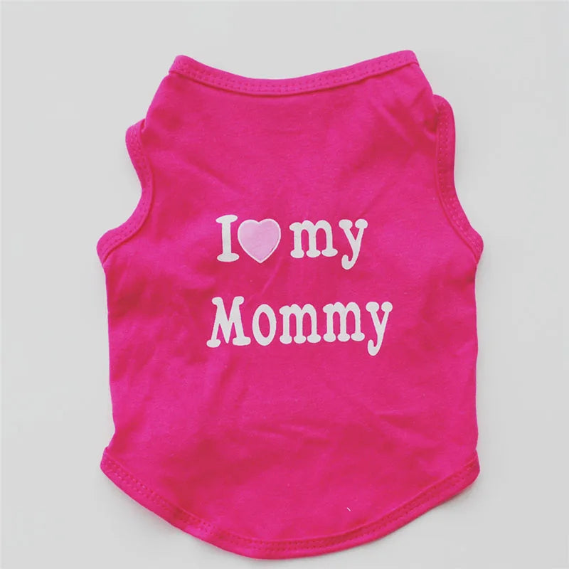 Small Dog Clothes Soft Cotton Puppy Shirt Classic Daddy Mommy Printed T-shirt Pet Vest Clothing for Cats Chihuahua Dog Apparel