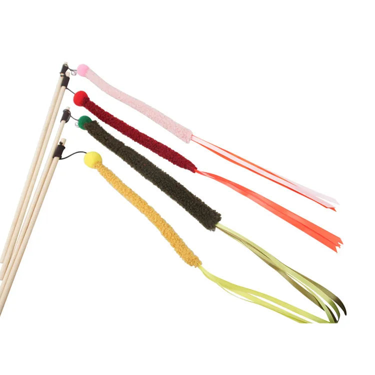 Cat Toy Cat Teaser Sticks Teasing Cats Stick Cats Toys Strips Ribbons Tassels Pet Cats Self-hi Interactive Biting Pet Supplies.