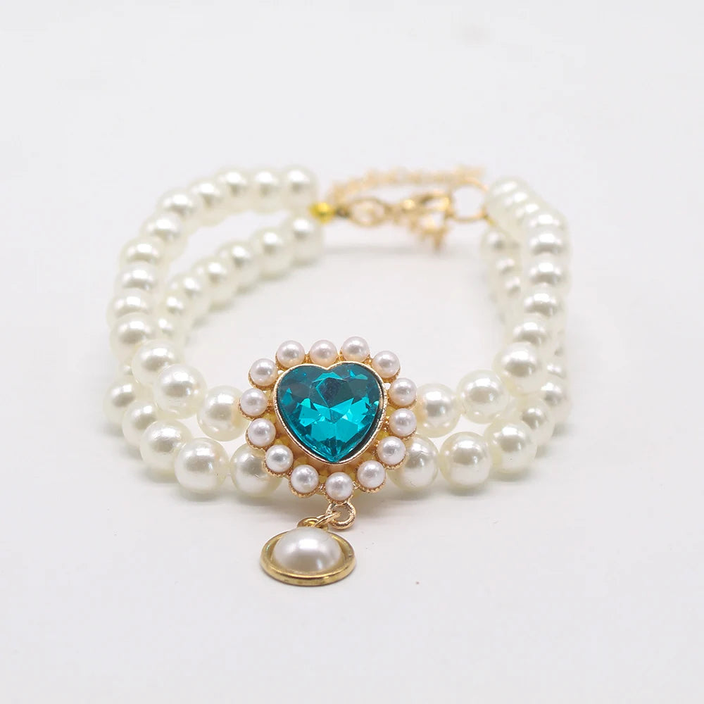 2 Rows Luxury Dog Cat Pearl Necklace Collar for Small Dogs Cats Yorkie Wedding Birthday Costume Crystal Jewelry Pet Accessories