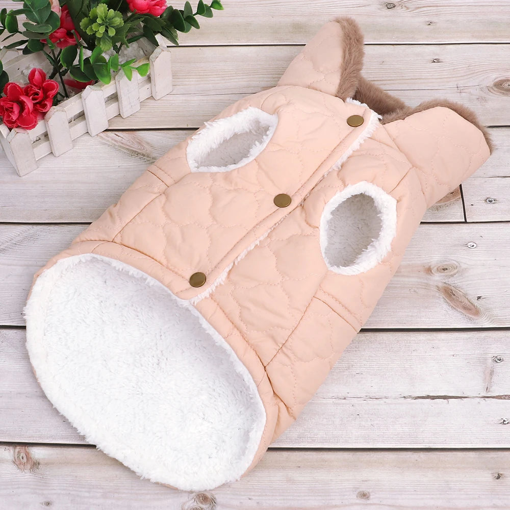 Waterproof Winter Pet Jacket Clothes Super Warm Small Dogs Clothing With Fur Collar Cotton Pet Outfits French Bulldog Coat Vest