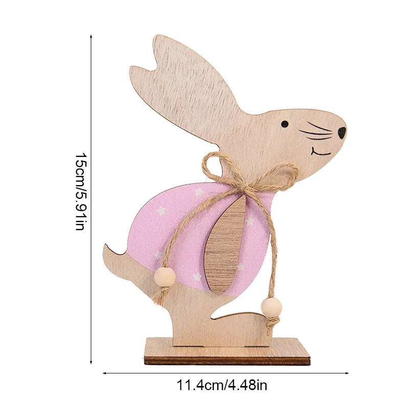 2025 Easter Wooden Rabbit Ornaments Standing Bunny with Flower for Spring Easter Party Home Table Decoration DIY Crafts Supplies