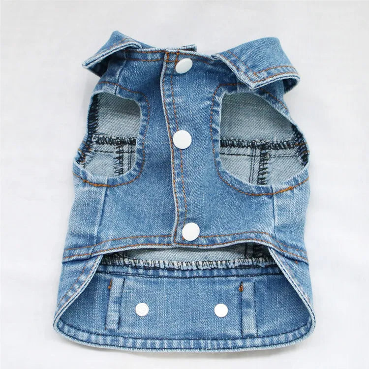 Dark Washed Dog Denim Jacket for Small Medium Dogs, Puppy Sleeveless Jeans Coat with D Ring Chihuahua Yorkie Clothes Pet Apparel