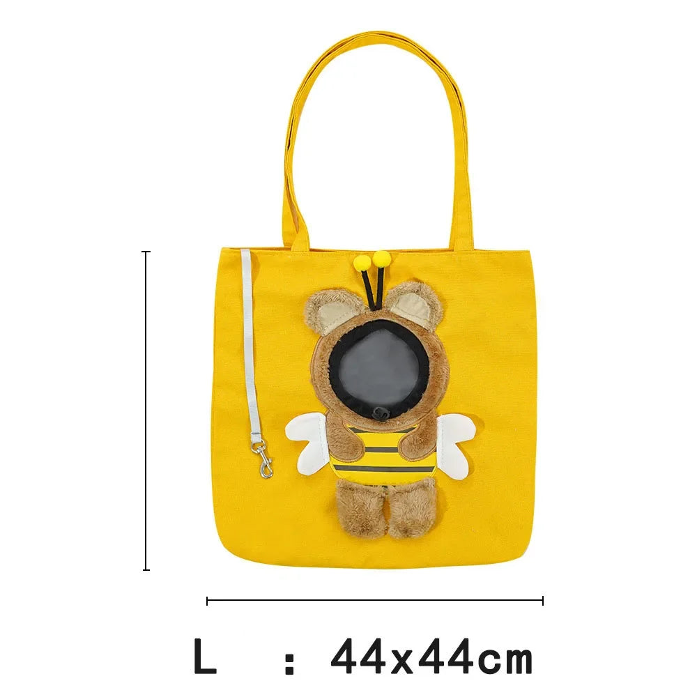 Pet Canvas Shoulder Bag Bee Rabbit Dinosaur Shape Cute Cat Carrier Portable Shoulder Carrying Bag Chest Cat Bag Outdoor Cat Tote