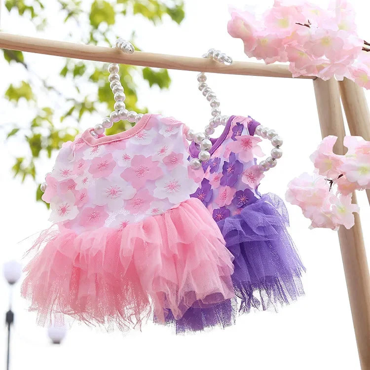2023Summer Hotsell Sweet Princess Dog Dress Puppy Skirt Cat Clothes Peach Flower Mesh Pet Clothes Chihuahua York Wedding Dresses