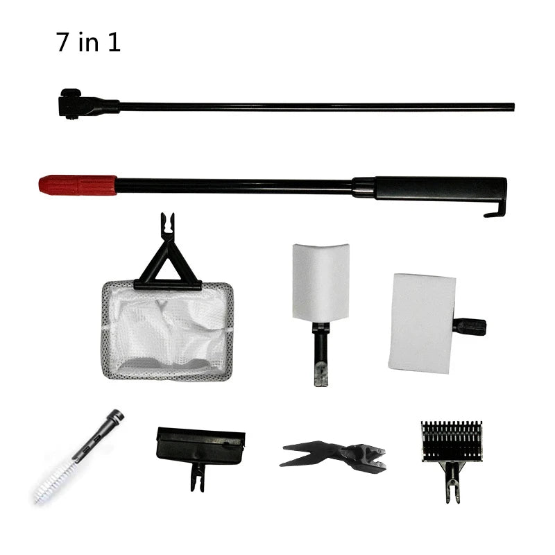 7in1 Aquarium Fish Tanks Cleaning Tools Kit Algae Tank Cleaner Set Aquarium Cleaner Fish Tank Net Scraper Sponge accessories