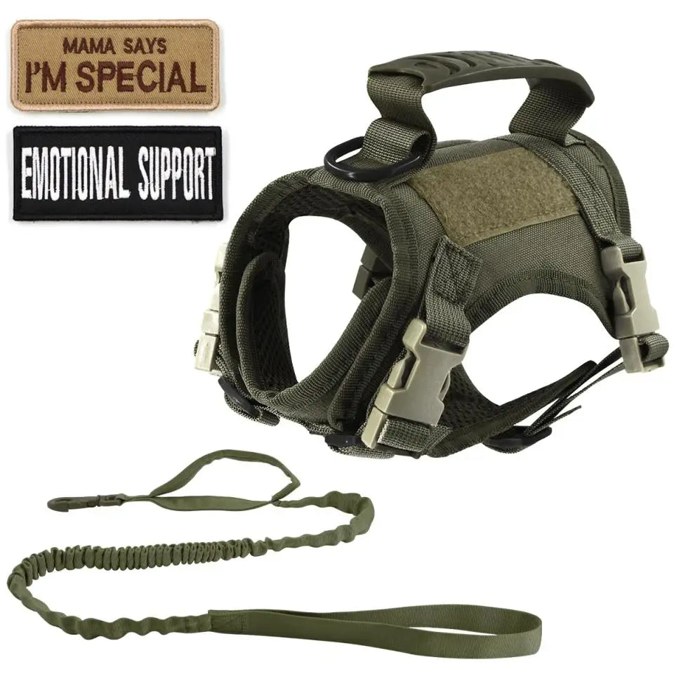 Tactical Small Dog Cat Harness Leash with Patches Working Training Puppy Straps with Handle Soft Mesh Adjustable Pet K9 Vest