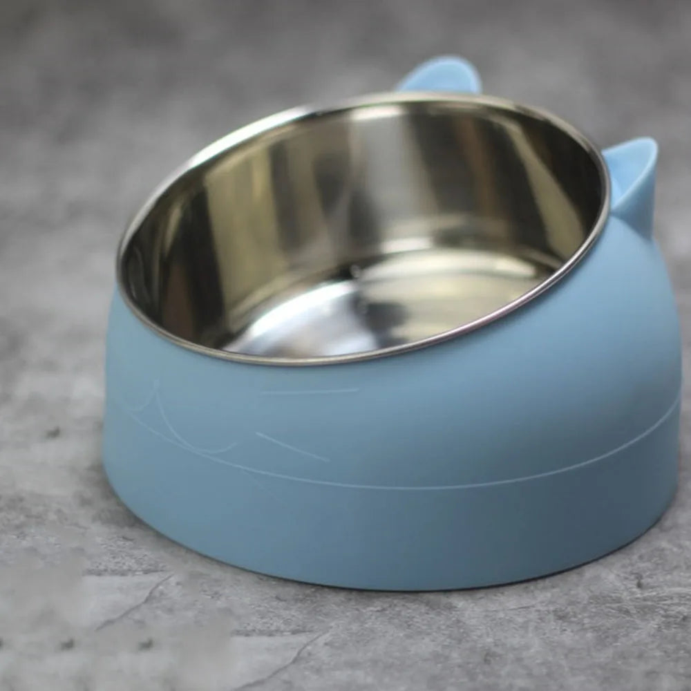 Cat Dog Bowls 15 Degrees Raised Stainless Steel Cat Bowl Safeguard Neck Puppy Pet Feeder Non-slip Crash Elevated Cat Food Bowl