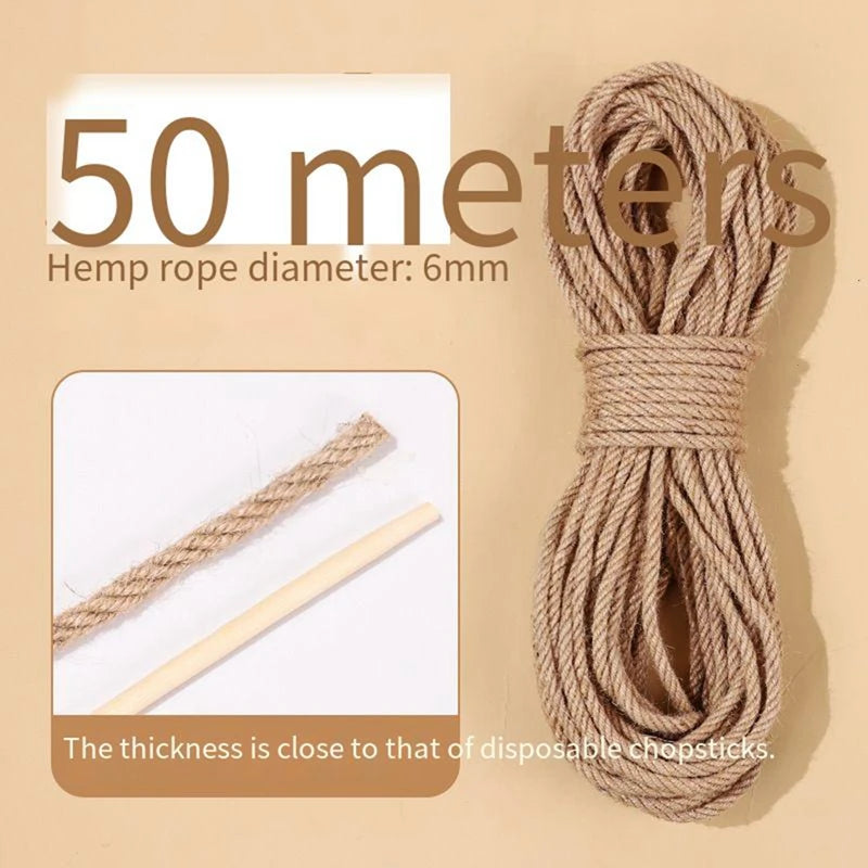 20/50M Cat Scratch Resistant Tight and Durable Scratch Pole Climbing Frame Fine Sword Hemp Rope Pet Cat Scratchers