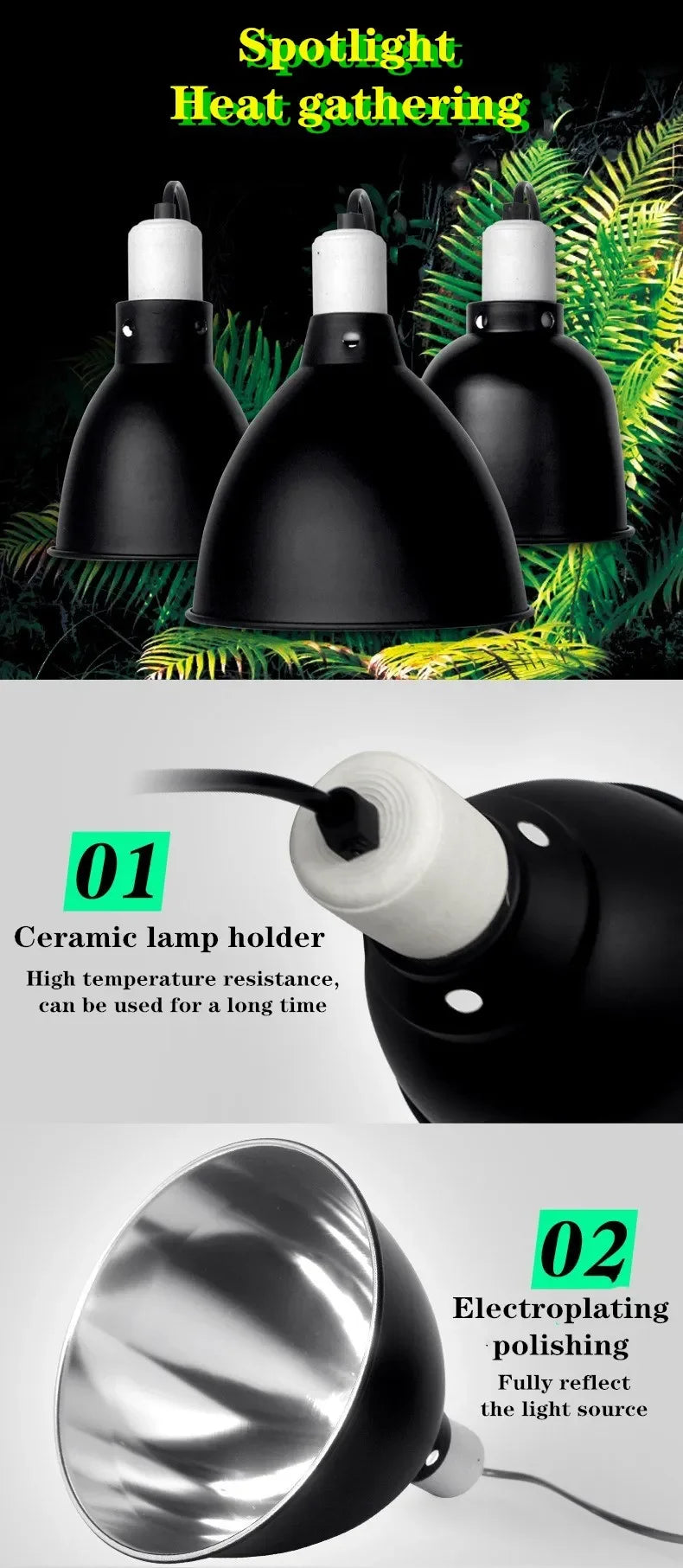 5.5 Inch Reptile Deep Dome Lampshade Snakes Lizards Geckos Terrariums Light Fixture Reptile Lamp Cap Optical Reflection Cover