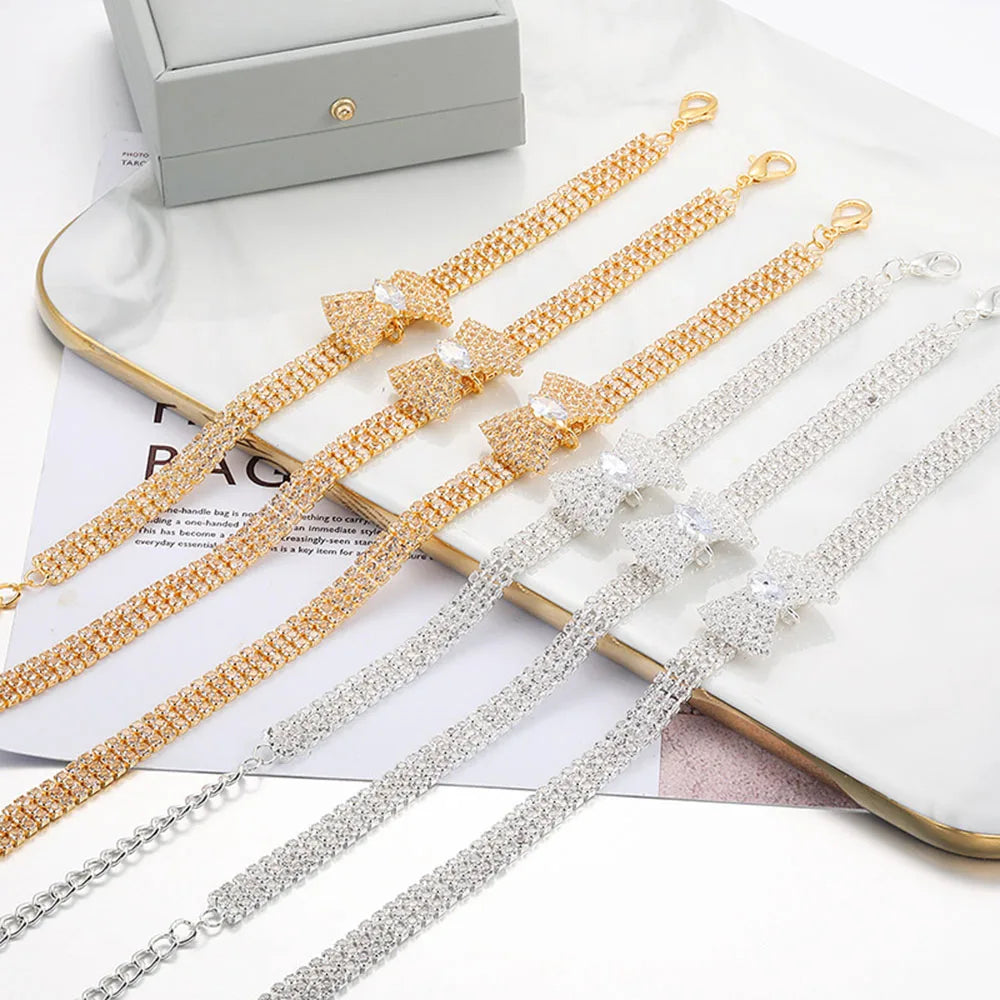 Adjustable Crystal Pet Necklace Cute Rhinestone BowTie Dog Collars Kitten Puppy Jewelry Necklace Photo Props for Small Animals