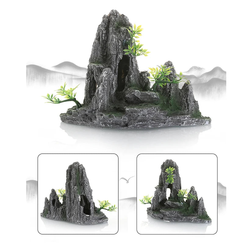 Resin Aquarium Rockery Mountain Decoration Artificial View Rock Cave Stone Tree Fish Tank Ornament Pet Supplies Home Decor New