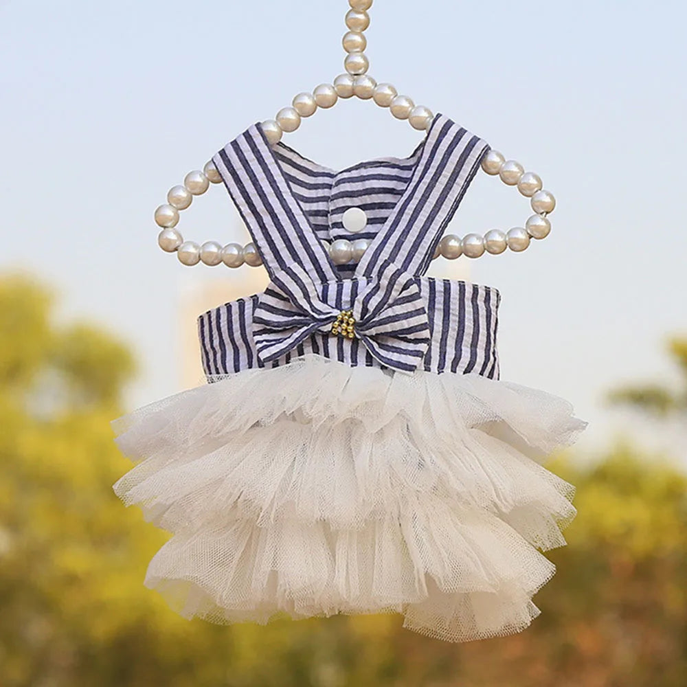 Summer Dog Dress Veil Clothes Universal Dogs Dress Chihuahua Stripe Tulle Skirt Cute Puppy Pet Cat Princess Costume Dog Apparel