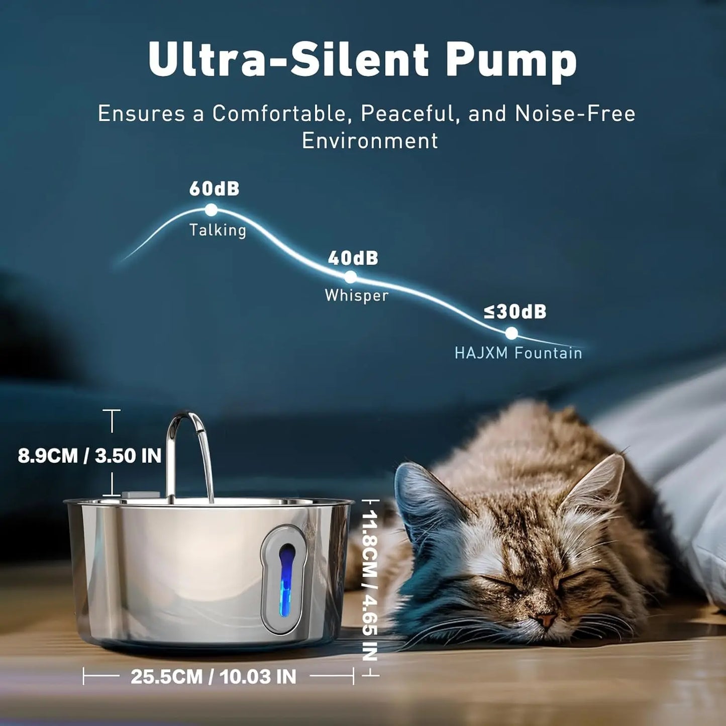 Stainless Steel Cat Water Fountain & 8+4 Replacement filters, 135oz/4L Automatic Pet Fountain Dog Water Dispenser for Cats Dogs