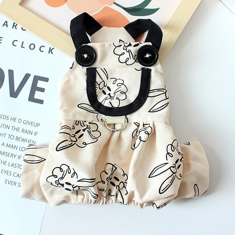 Cartoon Bunny Teddy York Dog Overalls Breathable Summer Spring Leisure Clothes for Cats Pocket Decorate Pet Boy Puppy T Shirt