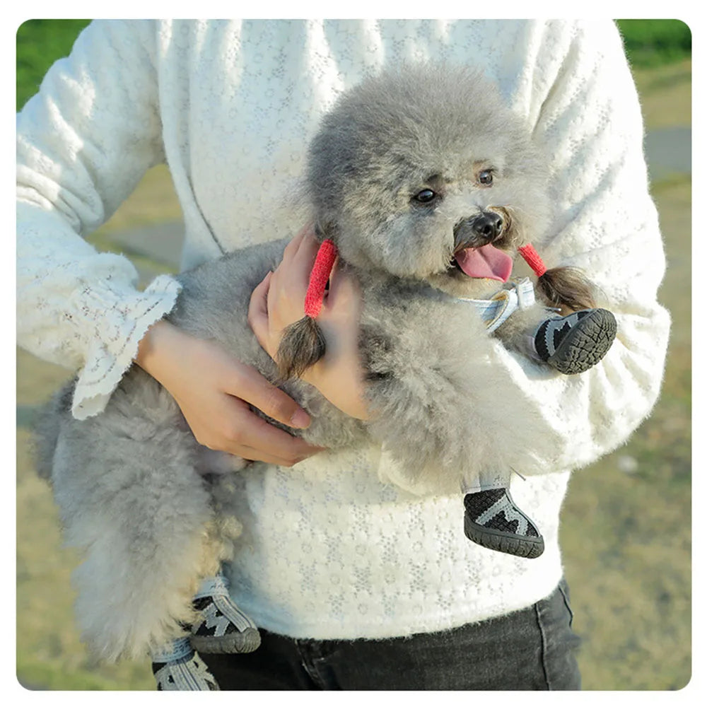 4pcs Waterproof Dog Shoes Anti-slip Rain Boots Footwear Protector Breathable Reflective Booties for Small Dogs Pet Puppy Socks