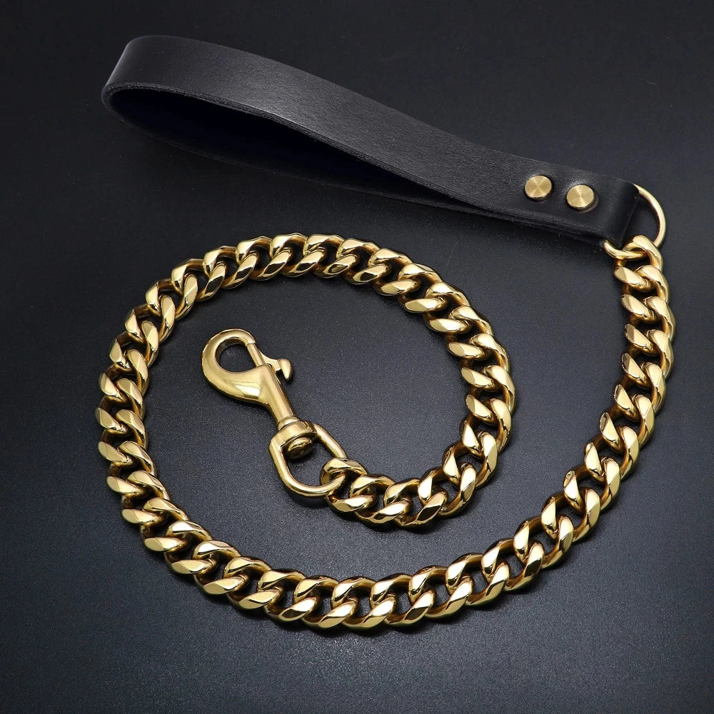 19mm Durable Stainless Steel Dog Leash Training Collar for Medium and Large Dogs Pitbull Gold and Silver Chain Lead