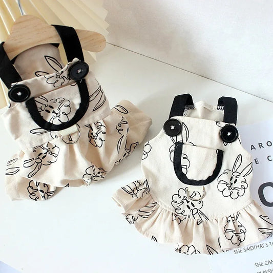 Summer Dog Dress Pet Dog Jumpsuit Animal Print Dog Skirt Puppy Vest Ins Style Suspenders Dog Clothes Chihuahua Girls Dog Outfit