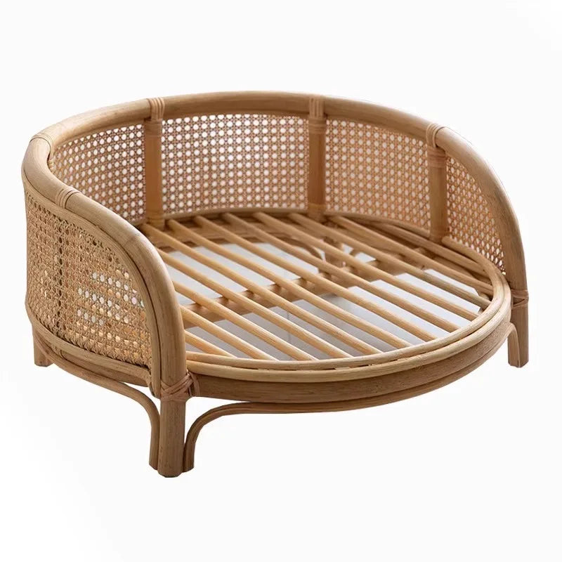 South East Asia Natural Indonesian True Rattan Teddy Nest Summer Cool Round Pomeranian Small Pet Cat Dog Kennel