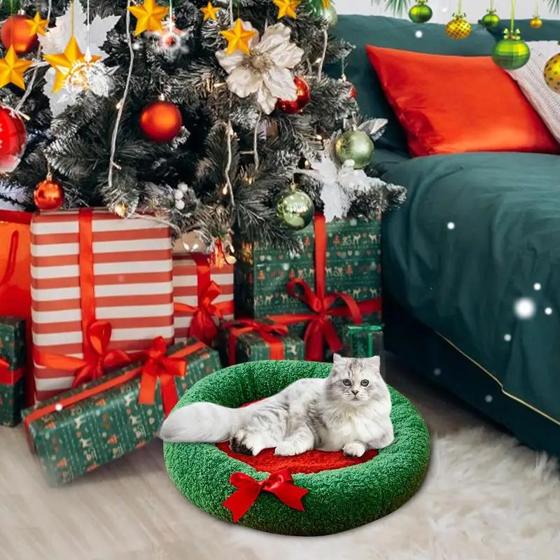 Small Pet Bed Christmas Kitten Puppy Bed Plush Cushion Soft Round Pet Cushion Comfortable Pet Plush Bed For Cats Or Small Dogs
