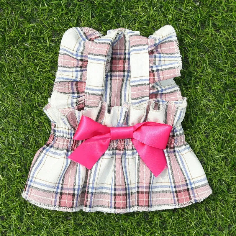 Plaid Dog Dress Cute Princess Dresses Cat Plaid Vest Small and Medium-sized Pet Clothing Classical Style Printed Pattern Clothes