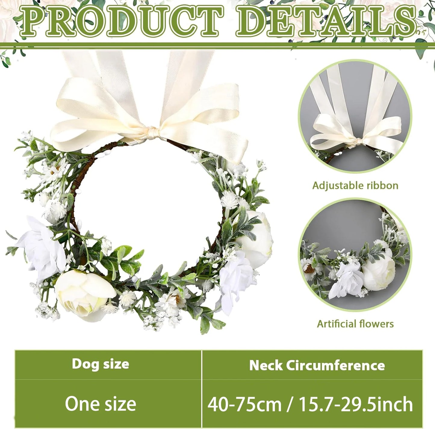 Elegant Dog Wedding Flower Collar and Leash Set for Medium Dogs,Dog Wedding Attire Wreath Bow Pearl Leash Pet Wedding Photo Prop