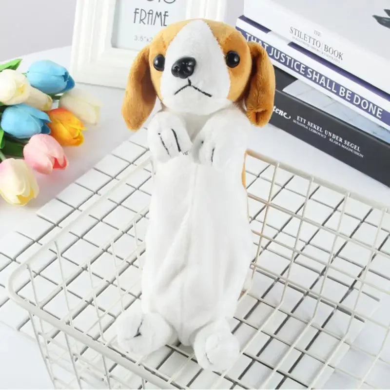 1PC Estuche de lápices de felpa suave para niños y niñas, bolsa de bolígrafos de simulación , lindo perro, papelería escolar