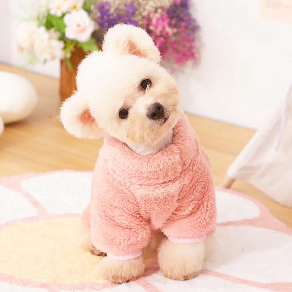 Dog Fuzzy Fleece Pajamas, Dog Winter Clothes for Small Dogs, Thick Warm Turtleneck Dog Sweater Plush Pet Jumpsuit, Doggy Apparel