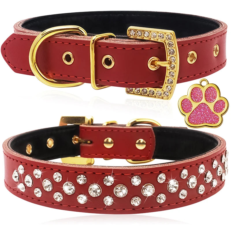 Rhinestone Pet Collars, Comfortable PU Leather Dog Collar, Zinc Alloy Buckle, Glitter, Small Dogs and Cats Product