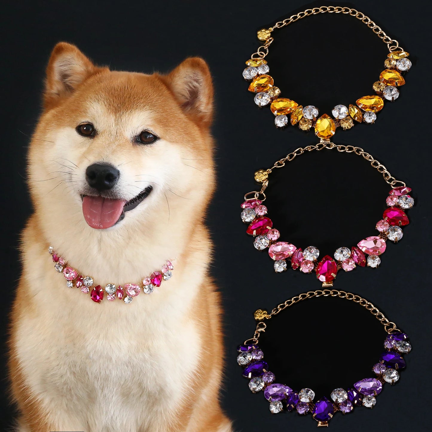 Adjustable Dog Necklace Jewelry for Small Medium Dogs Puppy, Luxury Blingbling Diamond Collar Wedding Prom Pet Accessories