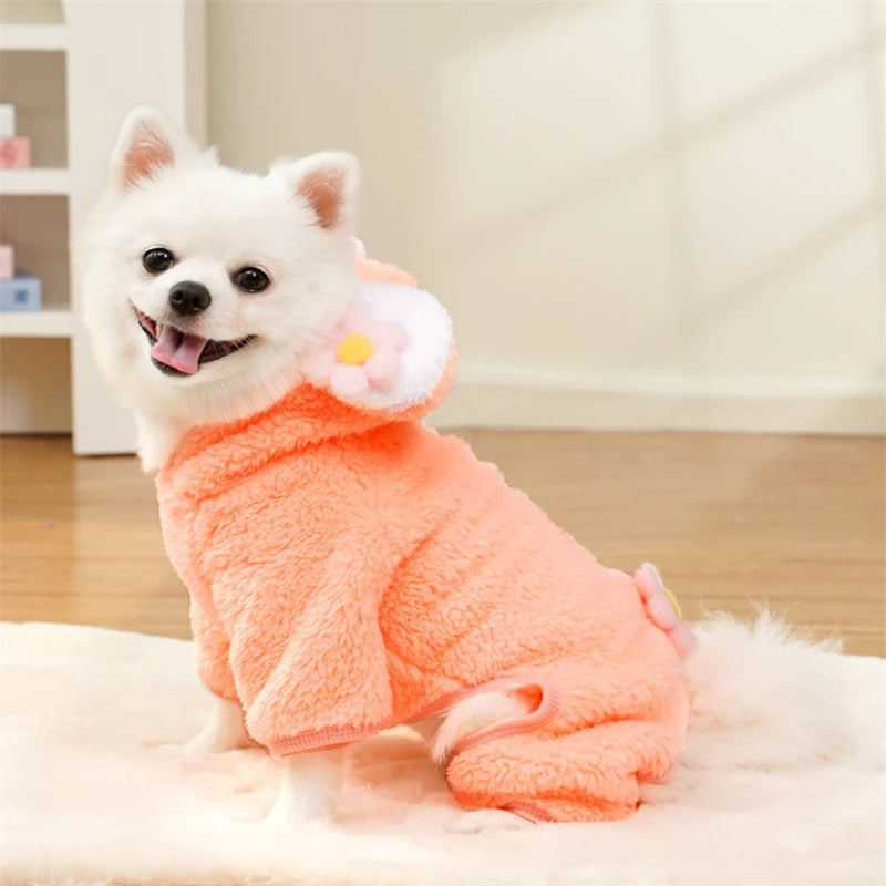 Soft Flannel Pet Dog Clothes Light Blue Solid Flower Winter Overalls for Cats New Year Cosplay Chihuahua Coat Kitten Sweatshirts