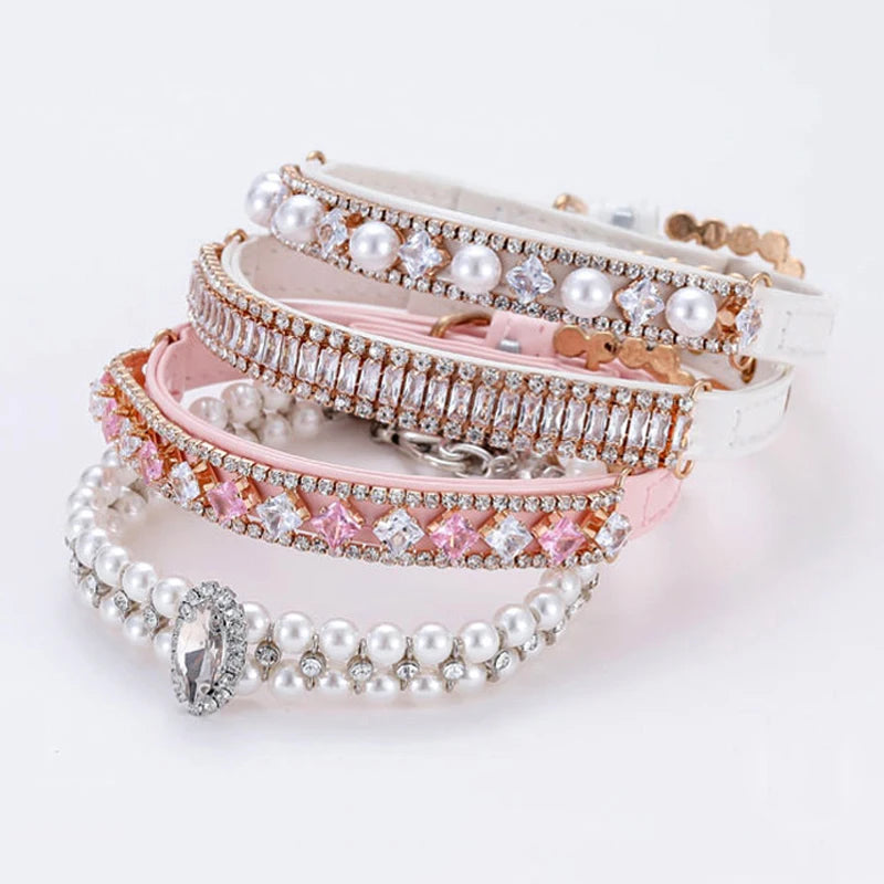 Luxury Rhinestone Puppy Collar for Small Dogs Cat Necklace Bling Crystal Jewelry Pet Accessorie Princess Diamond Wedding Collar