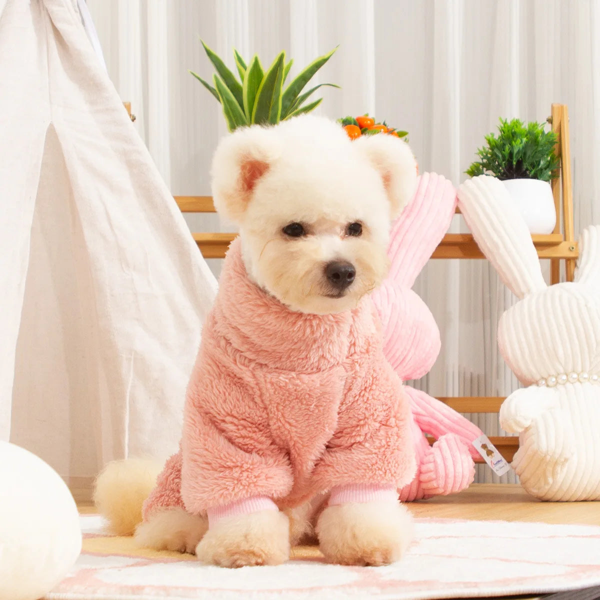 Dog Fuzzy Fleece Pajamas, Dog Winter Clothes for Small Dogs, Thick Warm Turtleneck Dog Sweater Plush Pet Jumpsuit, Doggy Apparel