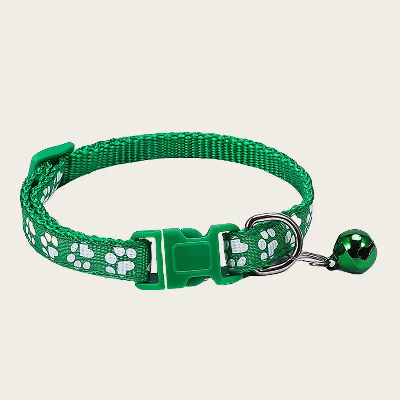 1pcs Pet Collar with Bell for Kitten Puppie Small Animal Adjustable Nylon Collar with Cute Paw Print Pattern Guinea Pig Collar