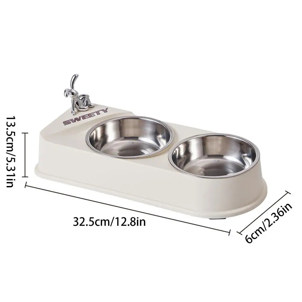 Pet Double Feeding Bowl Non-Slip Feeder Two Dishes For Cats Non-skid Pet Stainless Steel Bowls Pet Feeder Food Dispenser