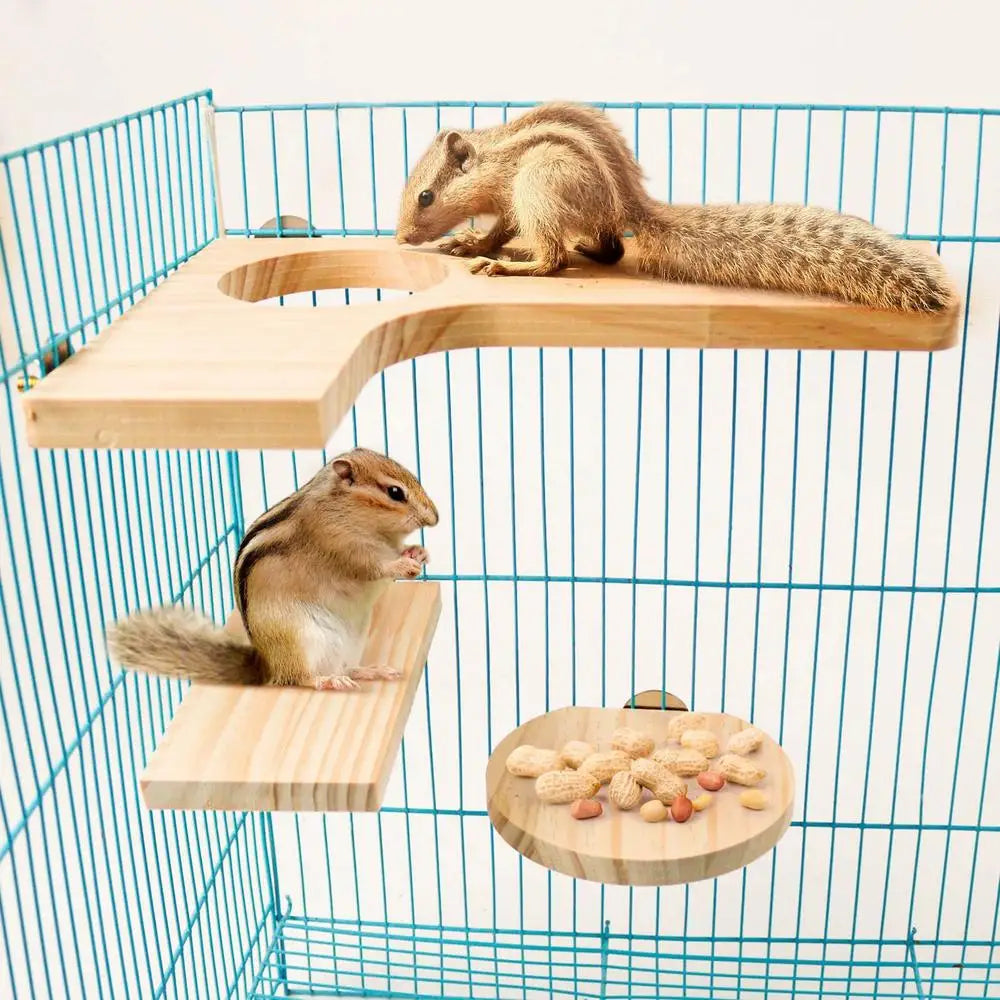 4 Pieces Hamster Wood Platform Set Wood Round Station Board L-shaped Round Hole Standing Platform Hamster Cage Accessories