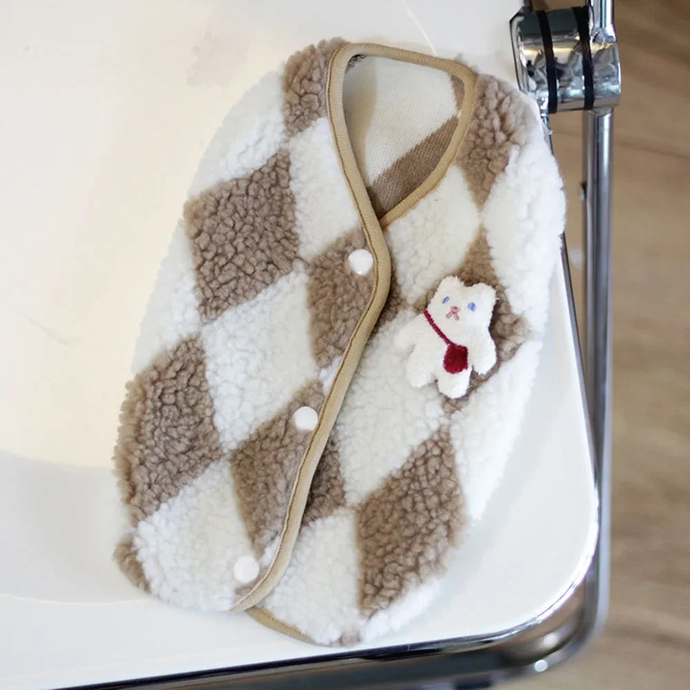 Fashionable Plaid Fleece Cat Clothes Cat Coat Jack Cute Bear Vest for Kitten Small Dogs Clothing Pet Outfits Winter Cat Costume