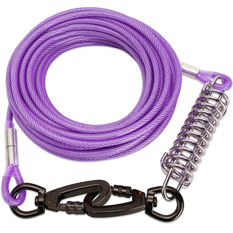 Dog Tie Out Cable Leash, Double Durable Steel, Welded Clamp, Lead, Small, Medium, Large Dogs, Outdoor Leash Belt