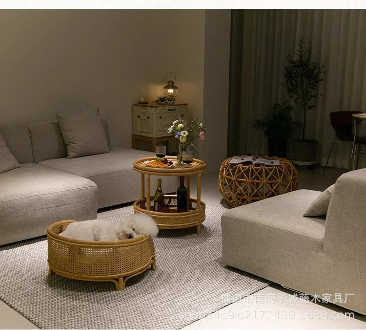 South East Asia Natural Indonesian True Rattan Teddy Nest Summer Cool Round Pomeranian Small Pet Cat Dog Kennel