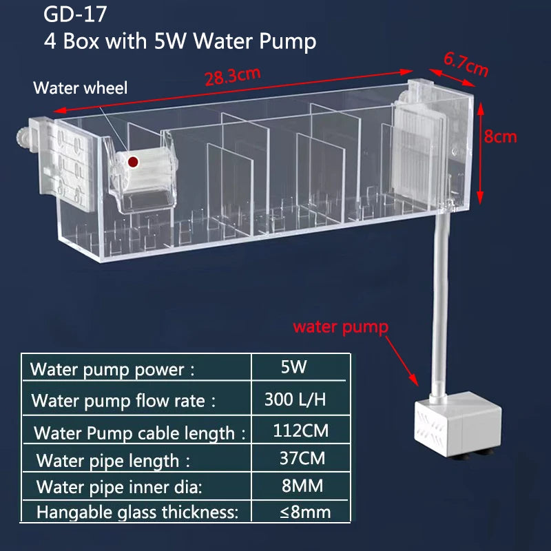Waterfall Fish Tank Filter Box Wall Mounted Built-in Silent Circulating Water Purifier For Aquarium Tank Box With Water Pump
