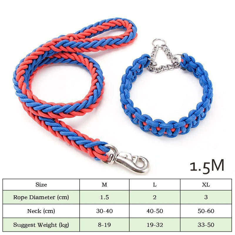 Durable Nylon Dog Collar Leash Set Traction Rope Medium Big Dog Walking Accessories Labrador Husky P-Chain Travel Pet Products