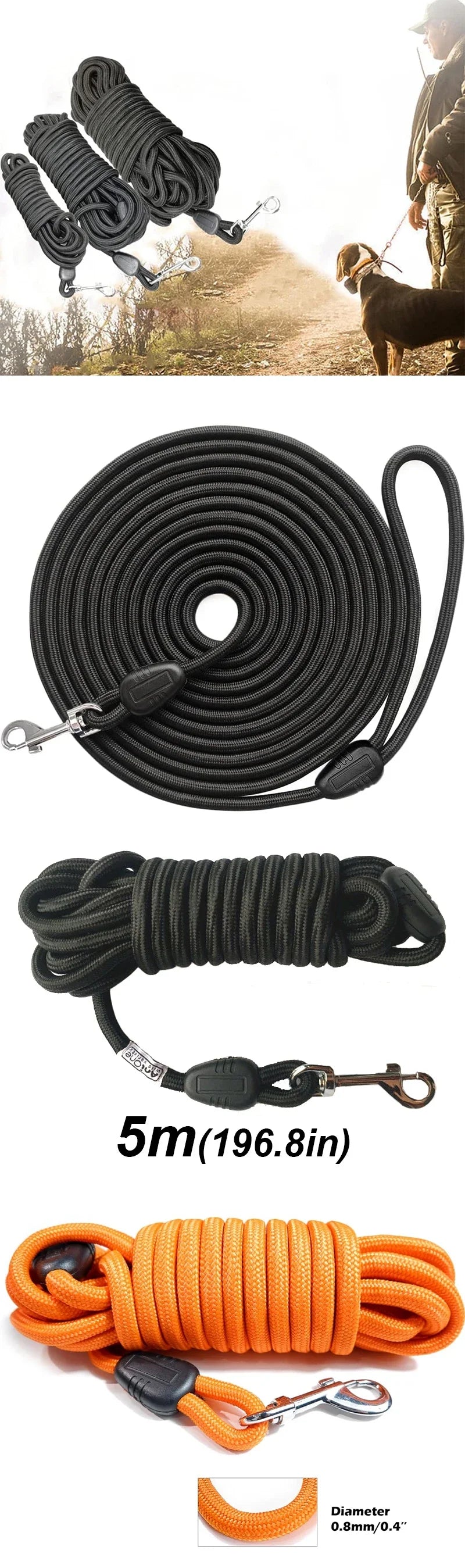 5M/10M/15M Long Rope Training Dog Leash- Heavy Duty Nylon Recall Agility Training Dogs Lead Leash For Medium Large Dog Leash
