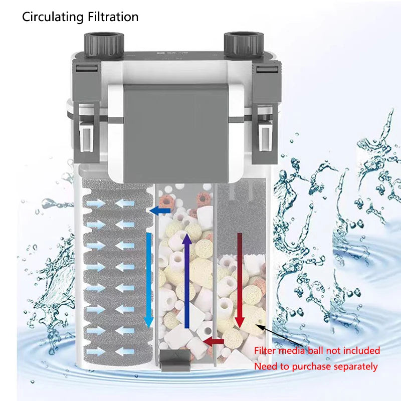  Fish Tank Filter Wall Mounted Filter bucket external filter bucket With Pump Silent External Aquarium Water Purification 7W