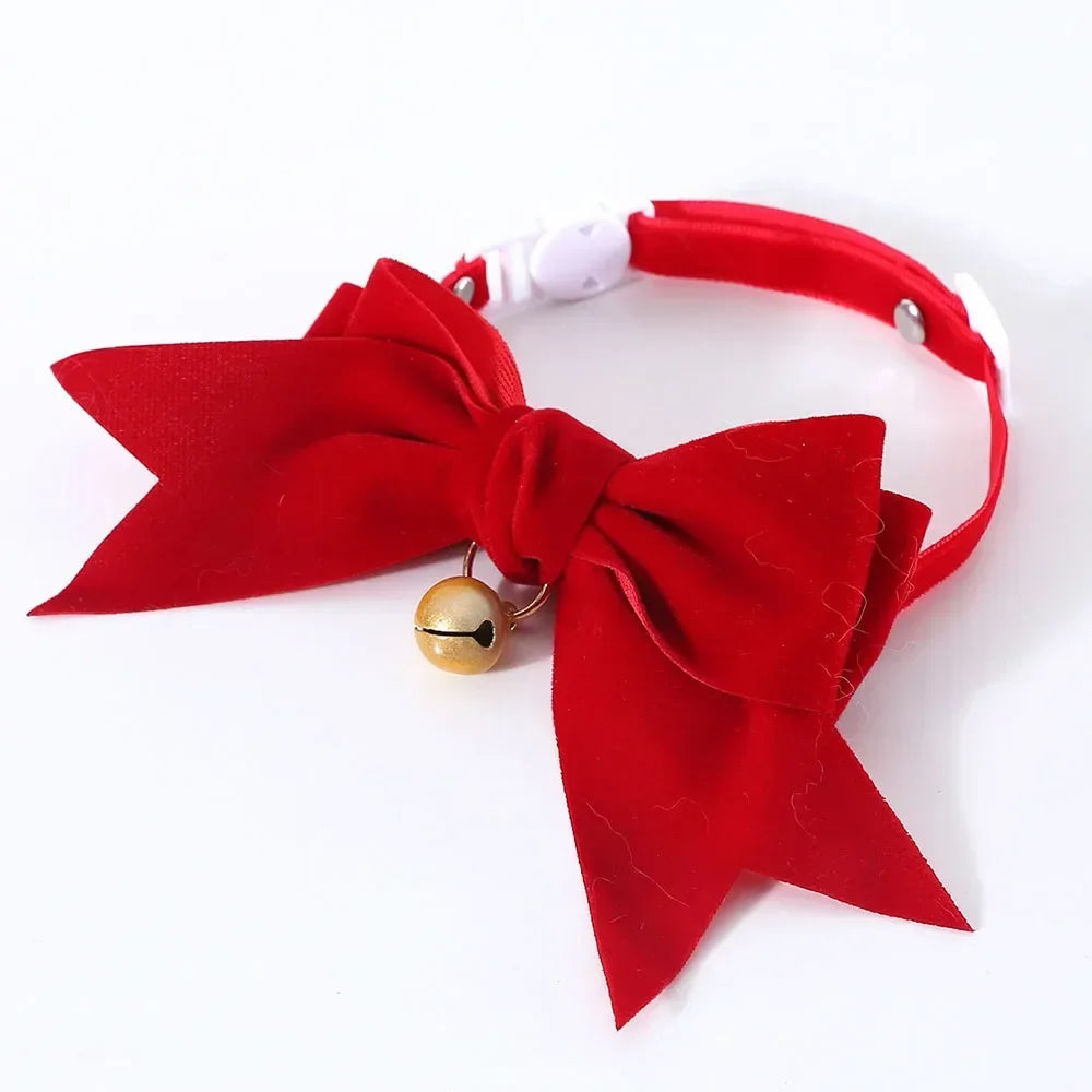 Soft Velvet Cat Collar Breakaway Puppy Kitten Collar Red Pink Bow Small Dog Collar Adjustable Safety Buckle Cat Bow Pet Supplies