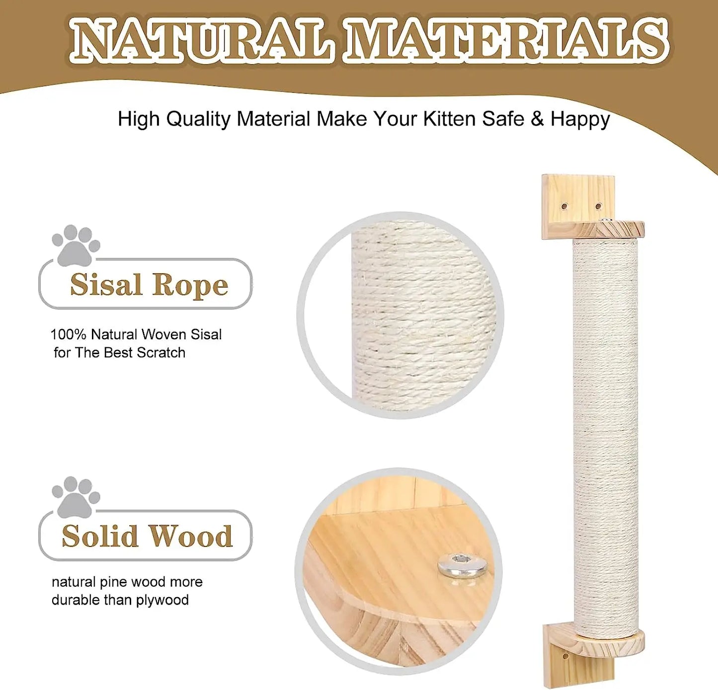 Cat Wooden Furniture Wall Mounted Scratching Posts Hammock Platform Extended Cat Scratching Post for Cat Health and Play indoors