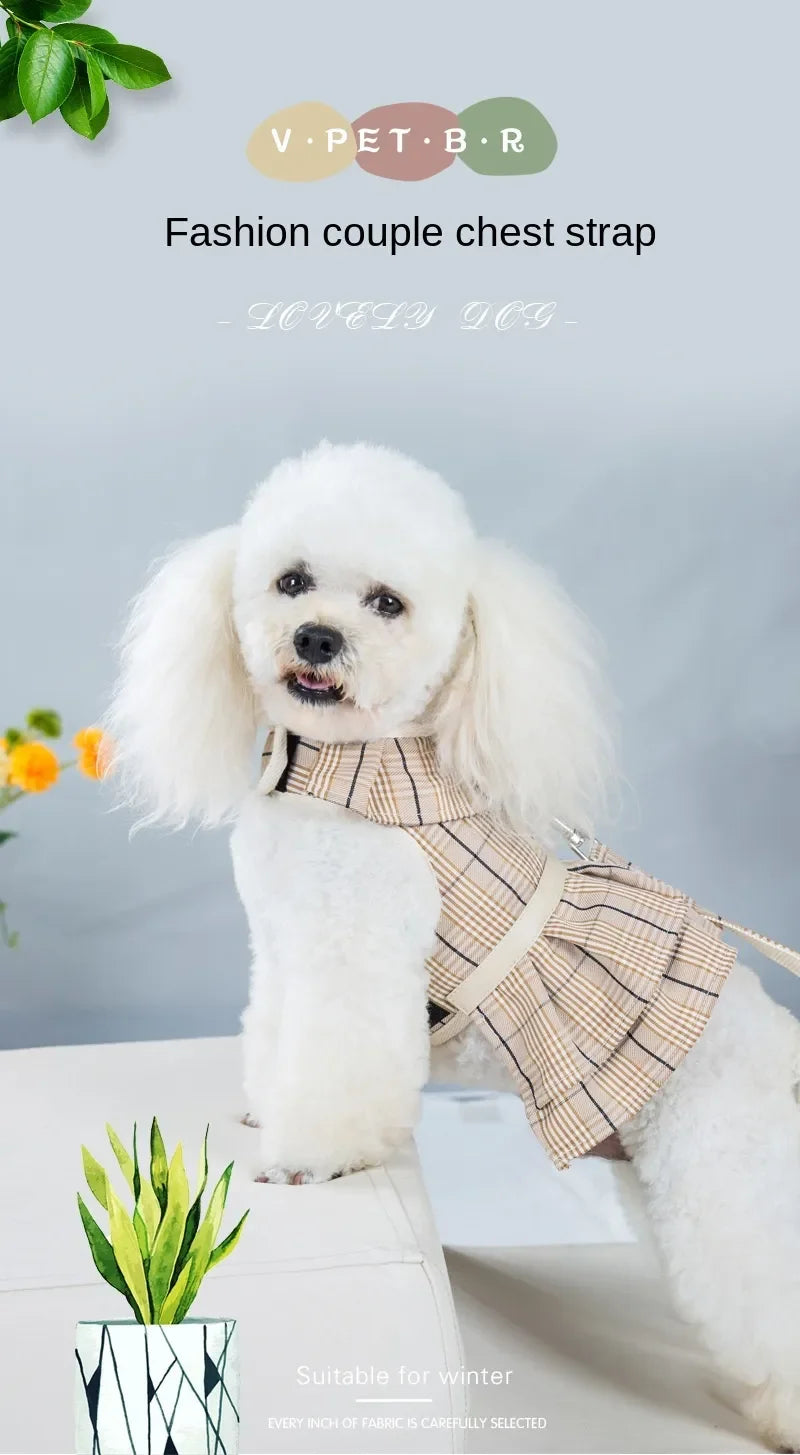 2023New Dog Harness Elegant Comfortable Breathable Pet Dress Collar For Small Dogs Fashion Lovers Vest Dog Harness and Leash Set