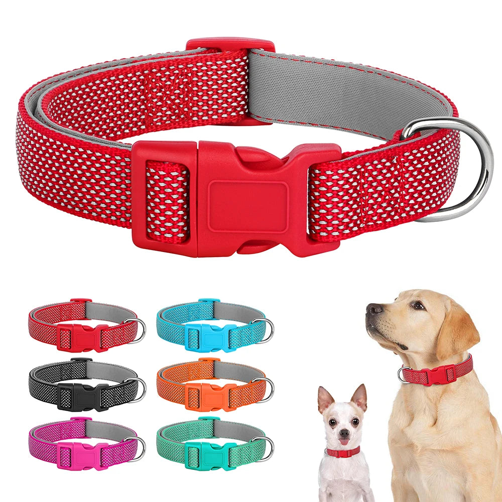 Reflective Pet Dog Collar Durable Nylon Dog Collars Necklace Adjustable Puppy Collars for Small Large Dog Pug Safety In Night