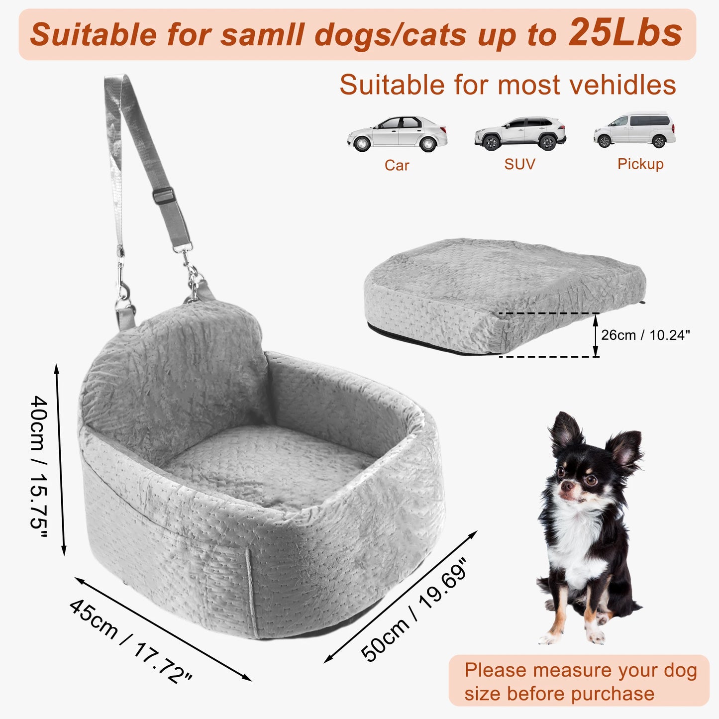 UXCELL Fashion Dog Car Seat Casual Solid Dog Beds Mats for Small Medium Dog Removable Safe Comfortable Travel Dog Supplies
