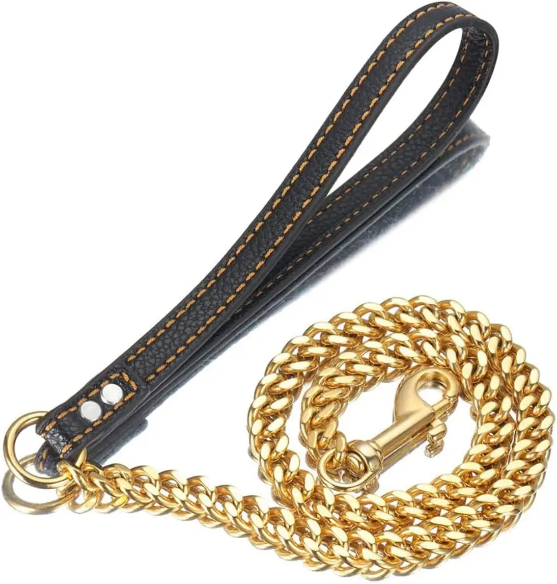 10MM Strong Stainless Steel Dog Chain Leash Heavy Duty 18K Gold Miami Cuban Link Chain with Genuine Leather Handle for Large Dog