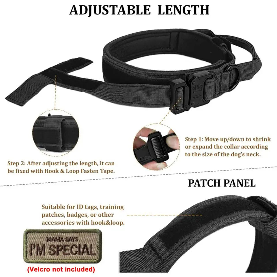 Durable Military Tactical Dog Collar Bungee Leash Nylon Walking Training Pet Collar for Medium Large Dogs German Shepherd